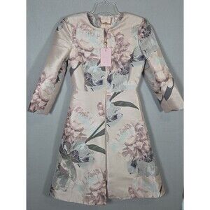 NWT TED BAKER Coniiey Woodland Print Dress Coat Womens 4 Ted Sz 1 Pale Pink